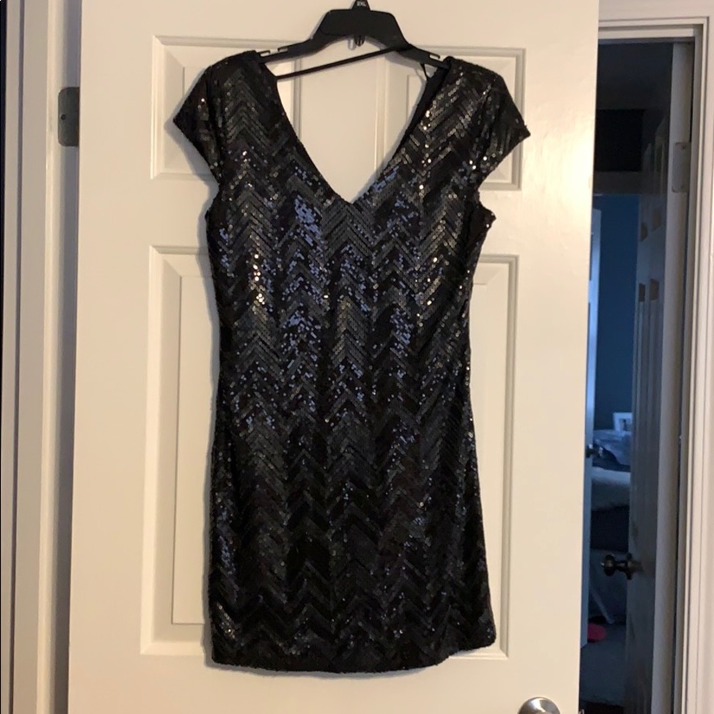 Black mini sequin dress